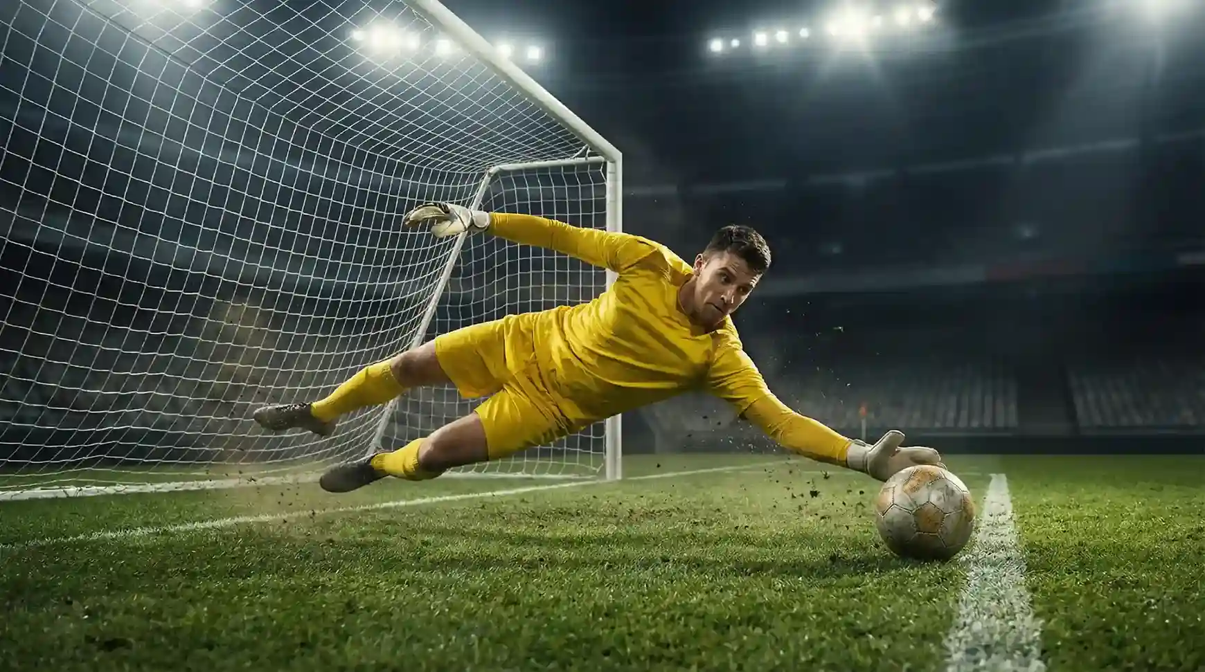 Gol No Gol scommesse calcio: portiere che para un tiro in porta su campo da gioco verde